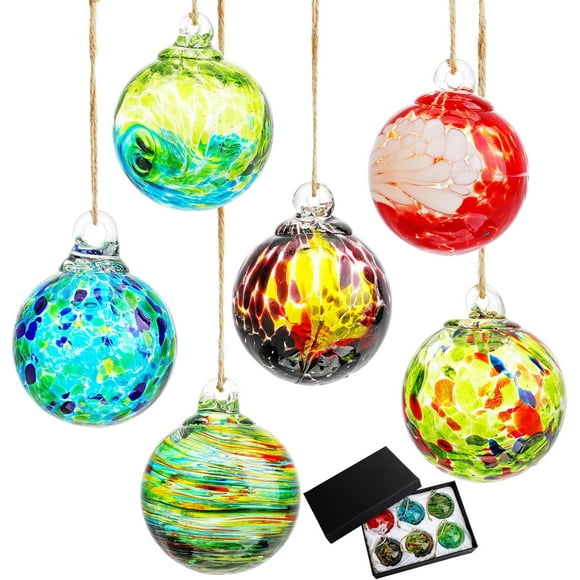 6pcs Hand-Blown Glass Ornaments Balls Glass Christmas Ball Ornaments Hanging Friendship Balls Glass Witches Balls GazingChristmas Hanging Ornaments Decorations