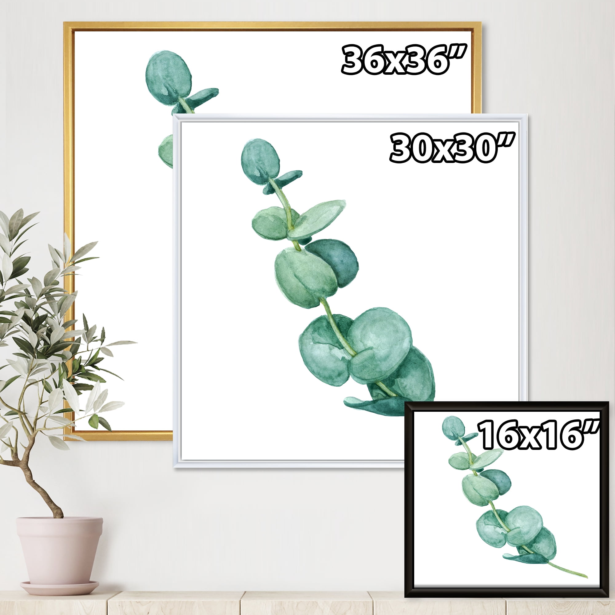 Designart 'Young Eucalyptus Branches and Leaves II' Traditional Framed Canvas Wall Art Print