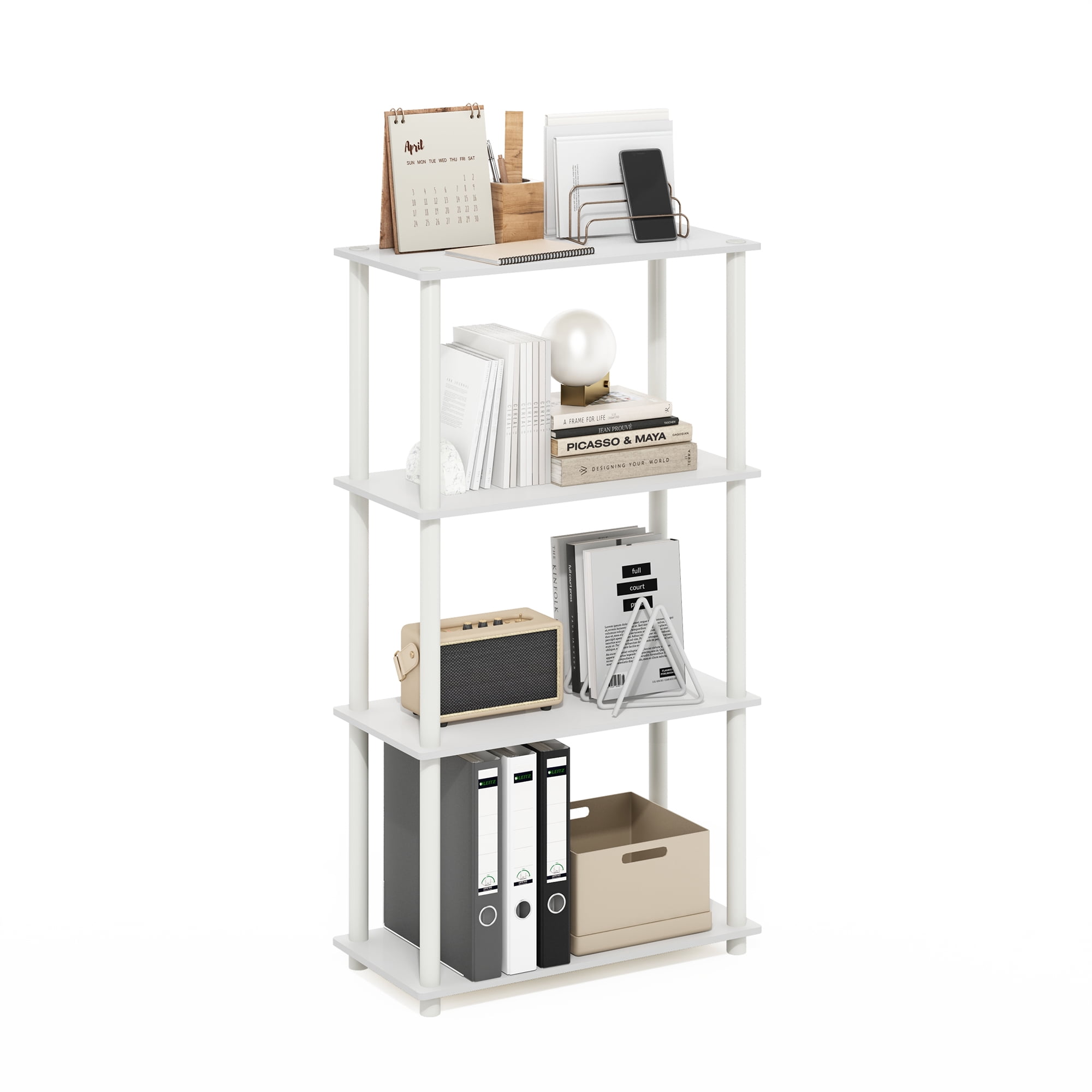 Furinno Turn-N-Tube 4-Tier Multipurpose Shelf Display Rack, White/White