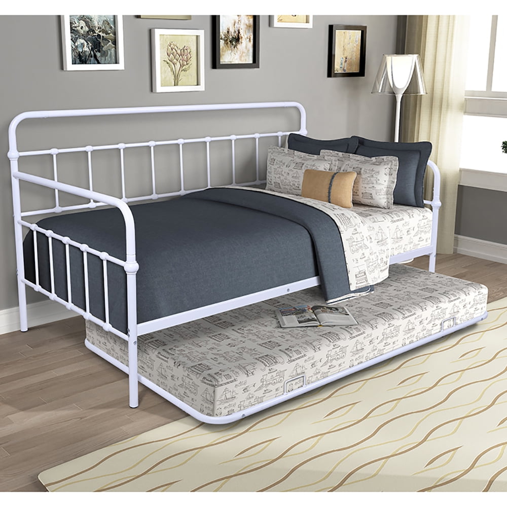 Kepooman White Modern Metal Frame Daybed with Trundle Kepooman White Modern Metal Frame Daybed with Trundle