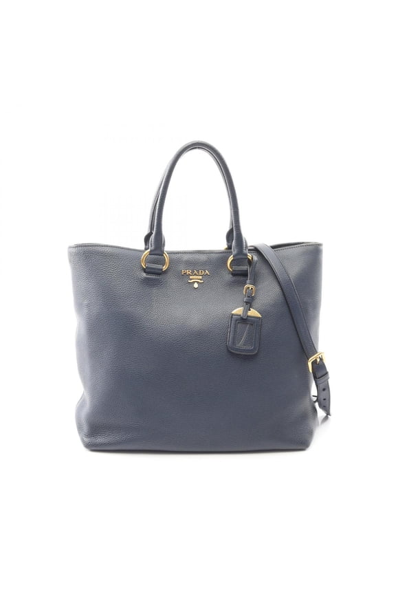 Pre-Owned Prada VITELLO PHENIX 2-Way Tote Bag/Handbag, Leather, Women's, Navy, 1BG865