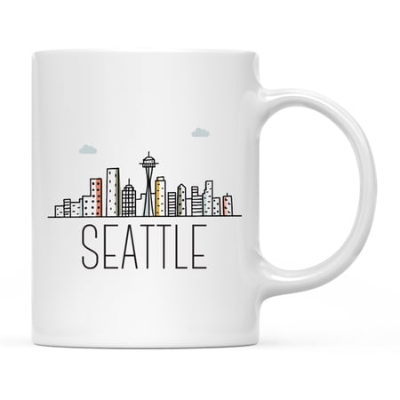 Koyal Wholesale Colorful City Skyline Graphic Ceramic Coffee Mug, Seattle