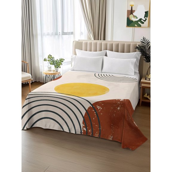 King Size Flat Sheet Only,Boho Sun Arch Stripe Soft Top Bed Sheets Breathable Bedding Sheet Modern Minimalist Style Microfiber Hotel Luxury Top Sheets