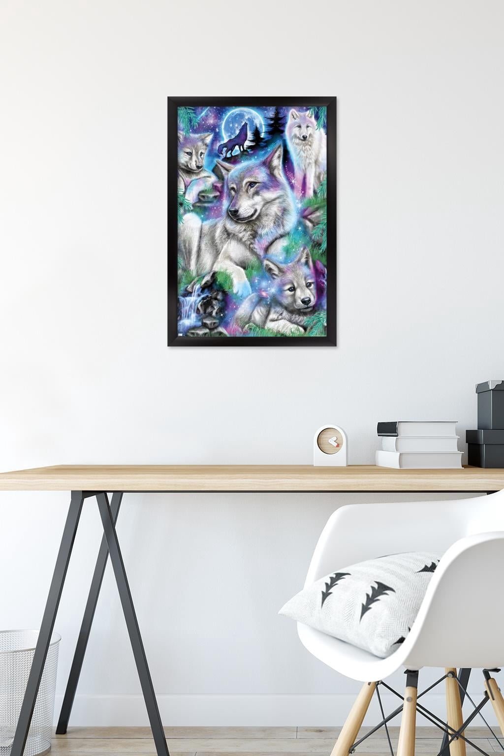 Sheena Pike - Daydream Galaxy Wolves Wall Poster, 14.725" x 22.375" Framed