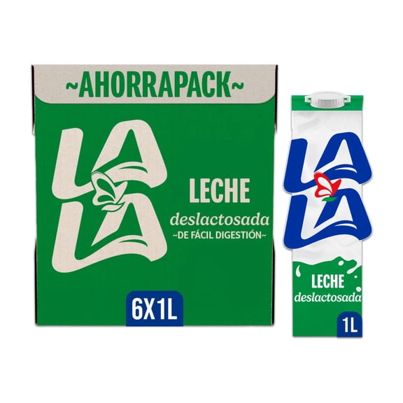 Leche Lala Fresca Deslactosada y Semidescremada, Pack 6 pzas 1L c/u