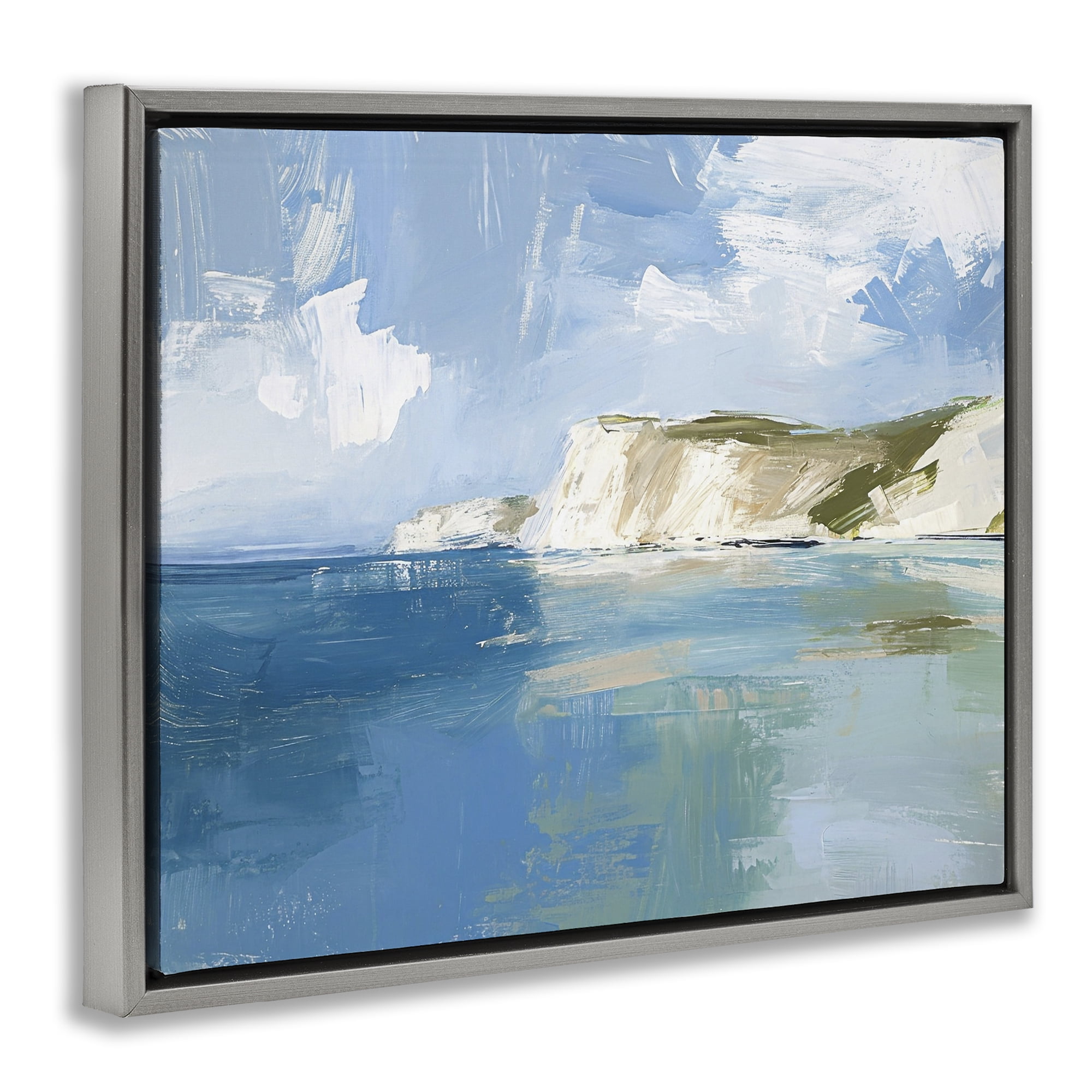 Stupell Industries Coastal Wilderness Shore Coastal Painting Gray Floater Framed Canvas Art Print Wall Art, 31 x 25