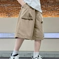 thumbnail image 2 of Edvintorg Street Style Cargo Shorts for Kids Boys Summer Clearance Solid Color Classic Fit Elastic Waist Casual Workwear Shorts with Pockets 5-15 Years Teenage Boys Clothing, 2 of 4