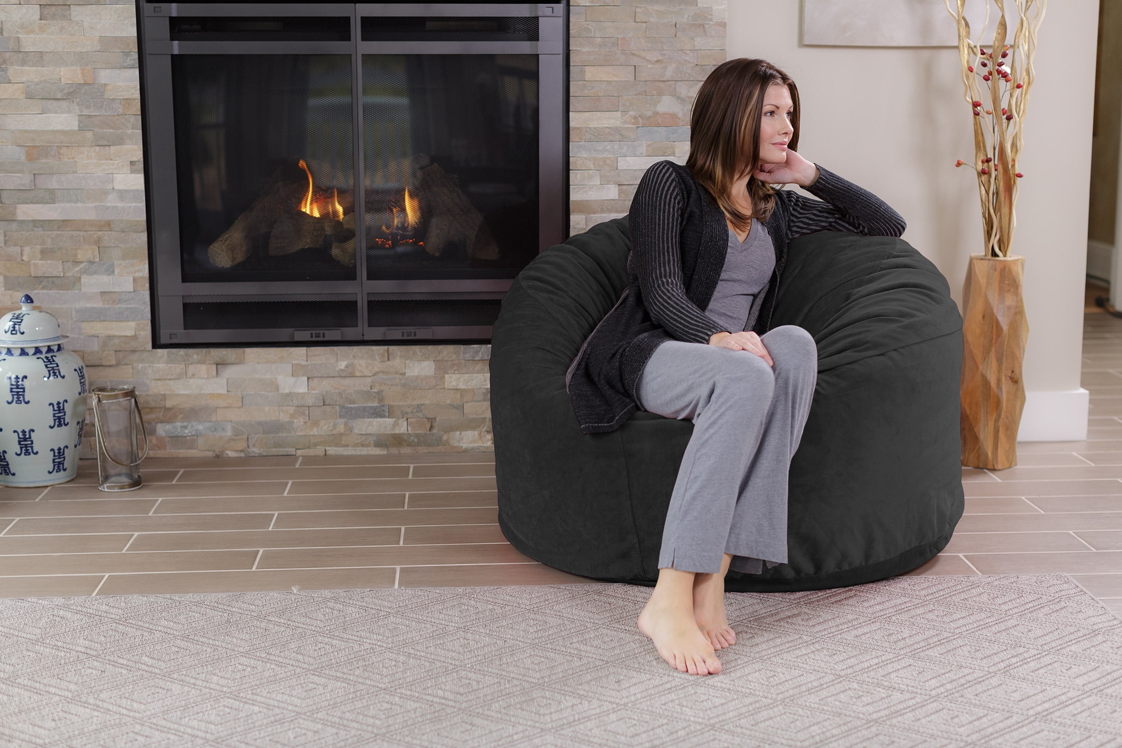 Chill Sack Bean Bag Chair, Memory Foam Lounger with Microsuede Cover, Kids, Adults, 4 ft, Dark Grey Pebble