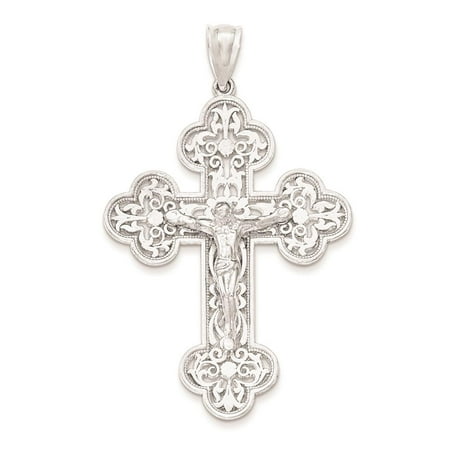 925 Sterling Silver Polished INRI Crucifix Diamond-Cut Flat-back Charm Pendant