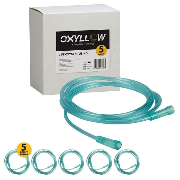 Oxyllow 5 Count 7ft Crush-Resistant Clear Blue Oxygen Tubing Set with Female Hose Connection