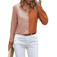 thumbnail image 2 of Button Down Shirts for Women Long Sleeve Blouse Shirts Casual Solid Office Work Tunic Top Orange XL, 2 of 7