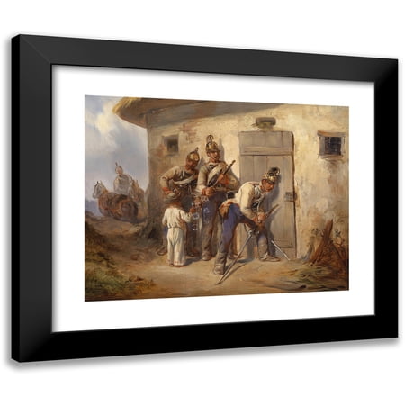 August von Pettenkofen 14x12 Black Modern Framed Museum Art Print Titled - Austrian Dragoons