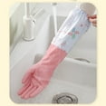 thumbnail image 4 of Djunllk Waterproof Rubber Gloves - Pink Medium Non-Slip Household dishwashing gloves, Long Sleeves Reusable Cleaning Gloves,Drip-Catch Cuff Kitchen Gloves, 4 of 7