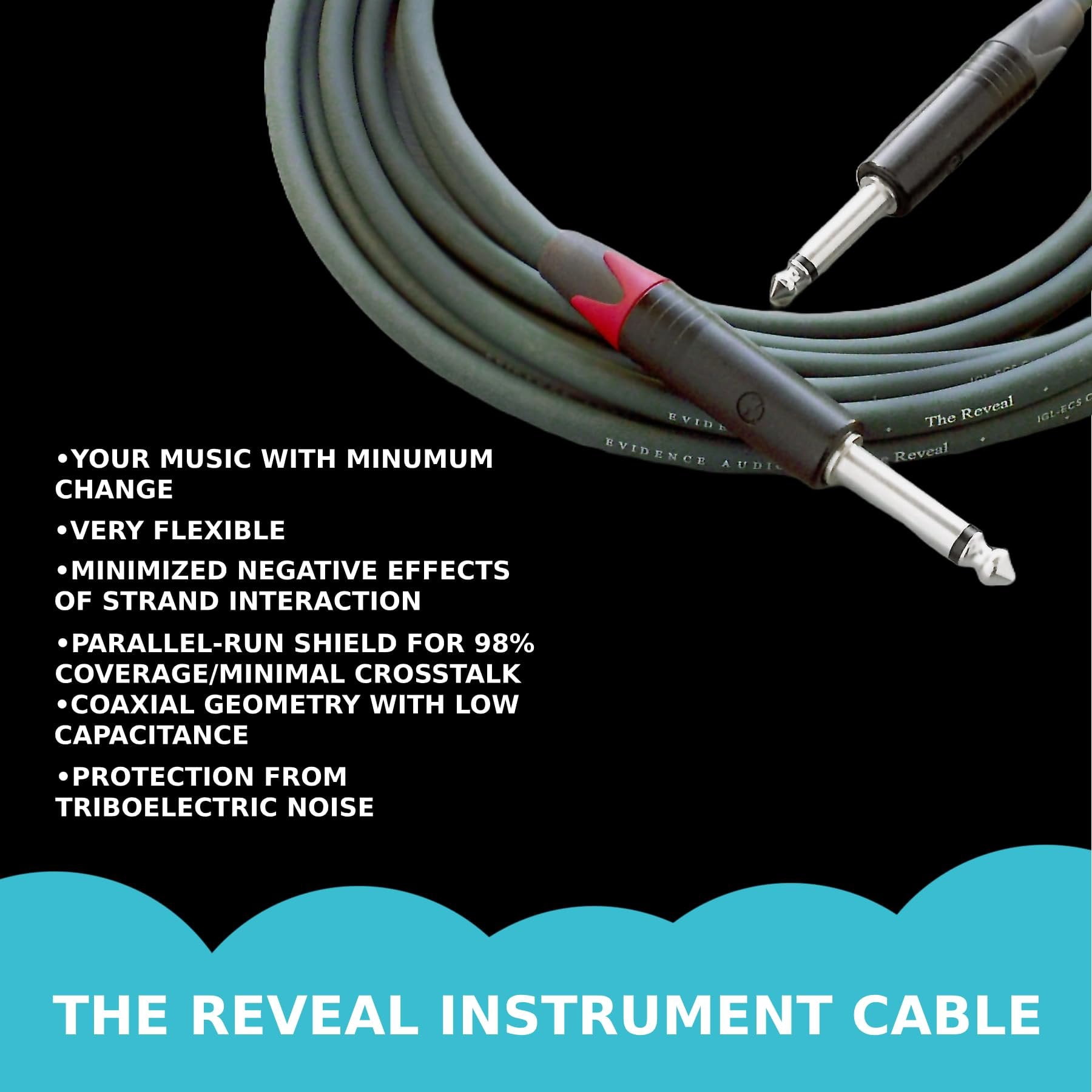 Evidence Audio The Reveal Instrument Cable Straight to Straight Plugs 20 feet 6 m