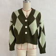 thumbnail image 4 of Rrxhxhs Cardigan Sweaters for Women Argyle V-Neck Knit Button Front Long Sleeve Cropped Vintage Casual Layering Top, 4 of 8