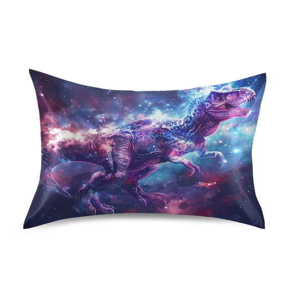 JSTEL Dinosaur T-rex Dino Nebula Satin Pillowcase Standard Size Pillow Cases Envelope Closure Bed Pillow Cover, 20 x 26 inch