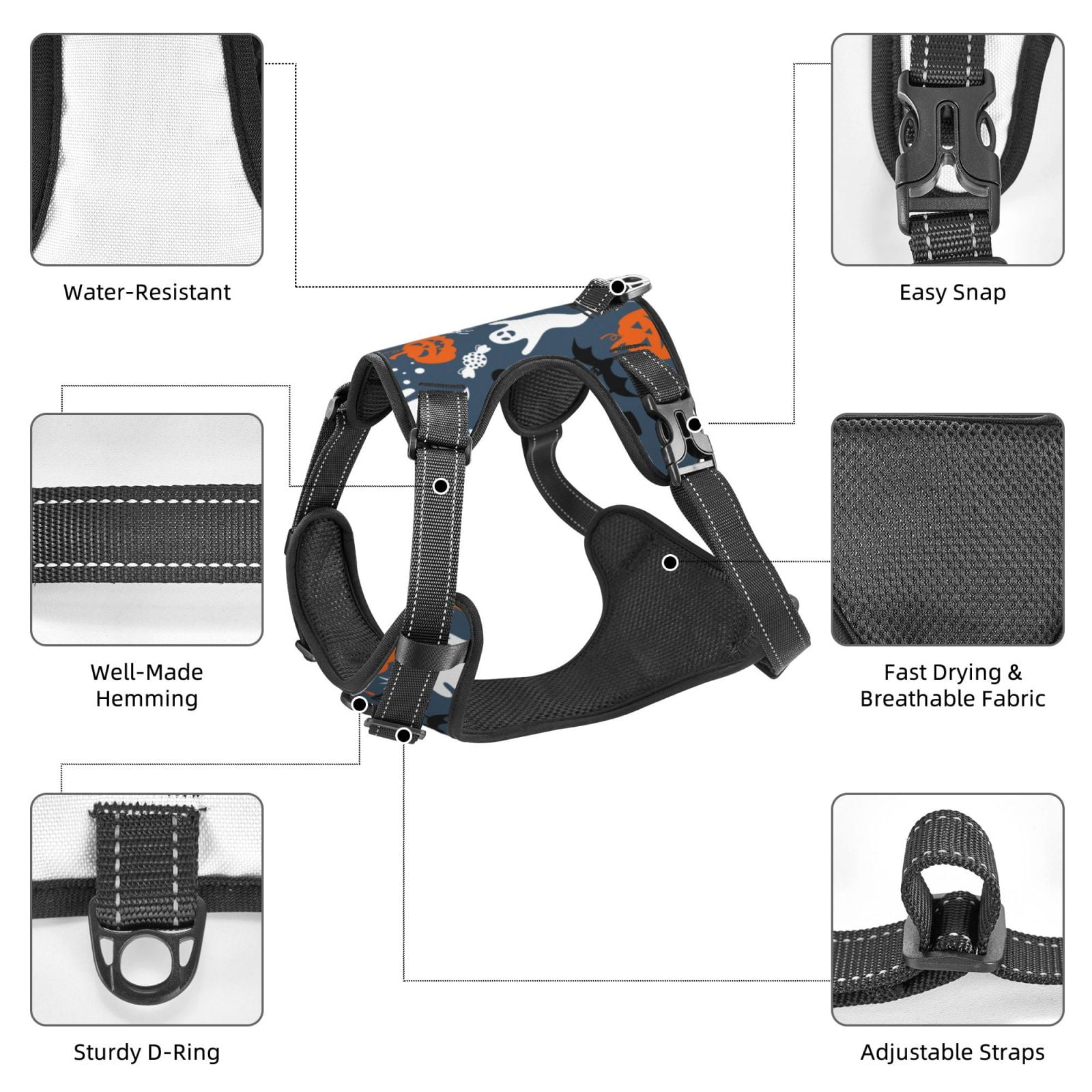 Vsdgher Halloween Dog Harness, No-Pull Pet Harness, Dog Vest, Pet Vest for Small to Large Dogs-Small