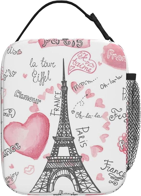 Eiffel Tower Love Lunch Box Insulated Soft Bag Reusable Cooler Bag For Women Men Work Picnic Hiking