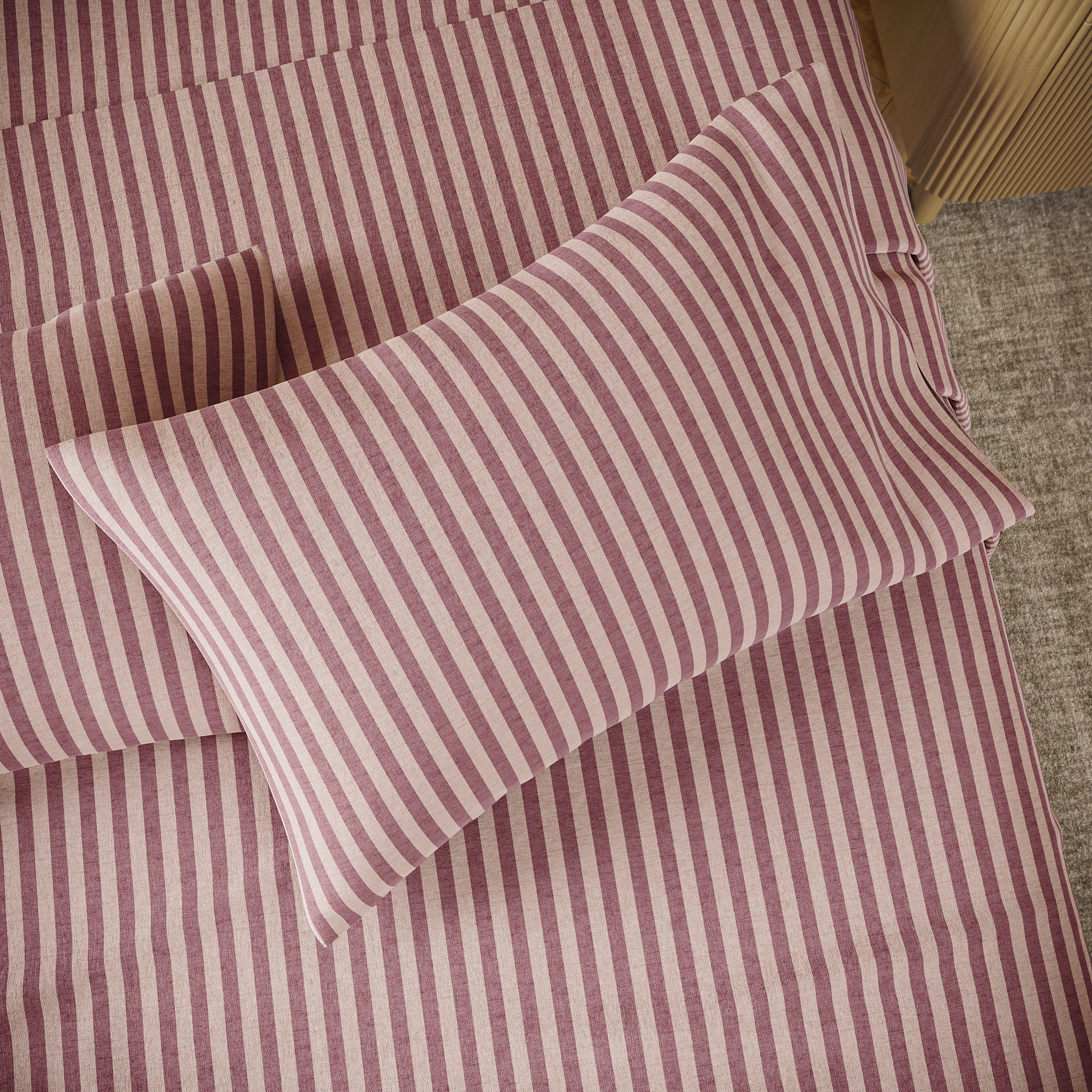Beautiful Striped 3-Piece 100% Cotton Percale Rosé Pink Sheet Set, Twin by Drew Barrymore