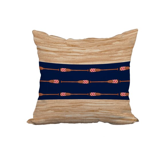 18 x 18 Inch Oar Stripe Center Navy Stripe Print Decorative Polyester Throw Pillow with Linen Texture