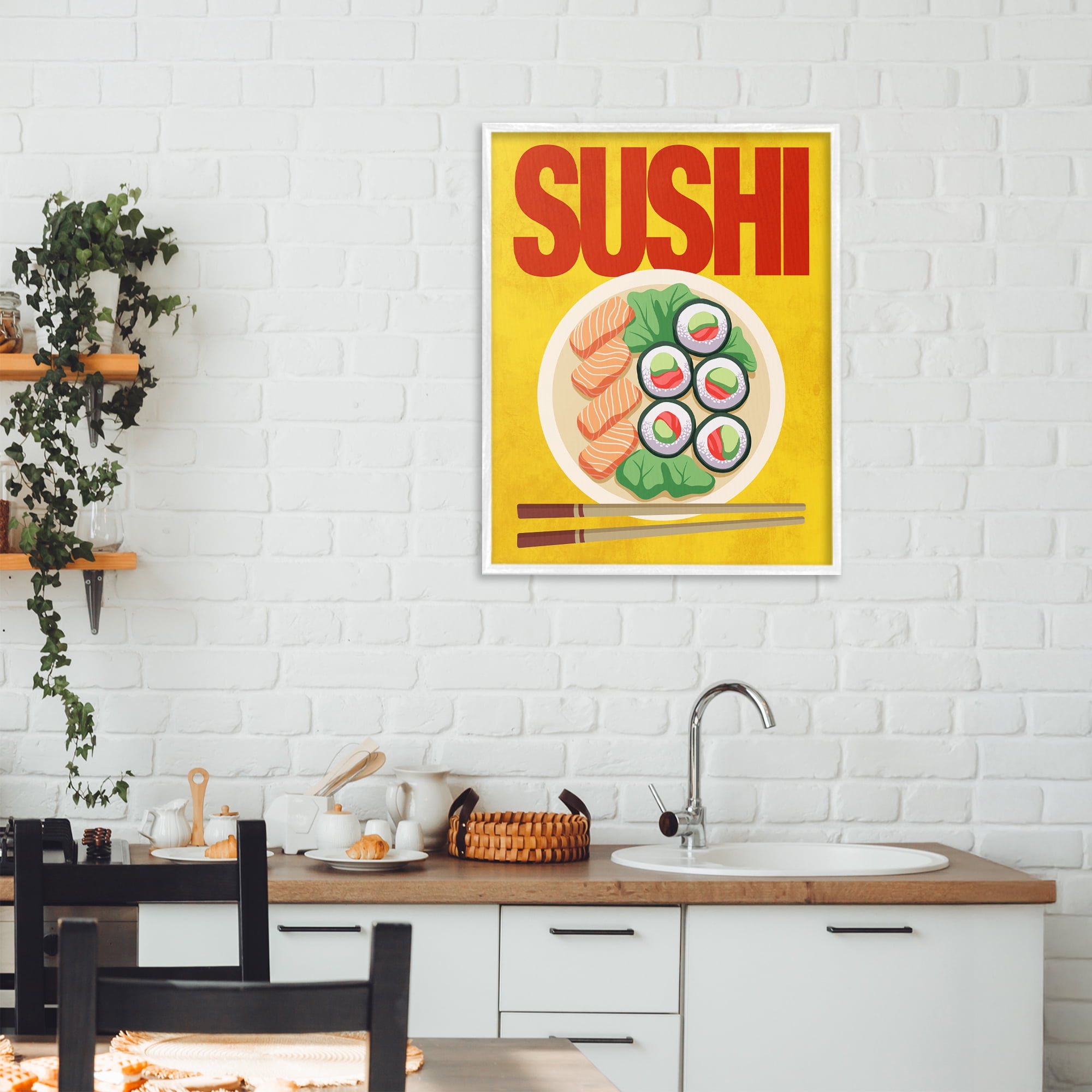 Stupell Industries Bright Sushi & Chopsticks White Framed Giclee Art, design by Marcus Prime