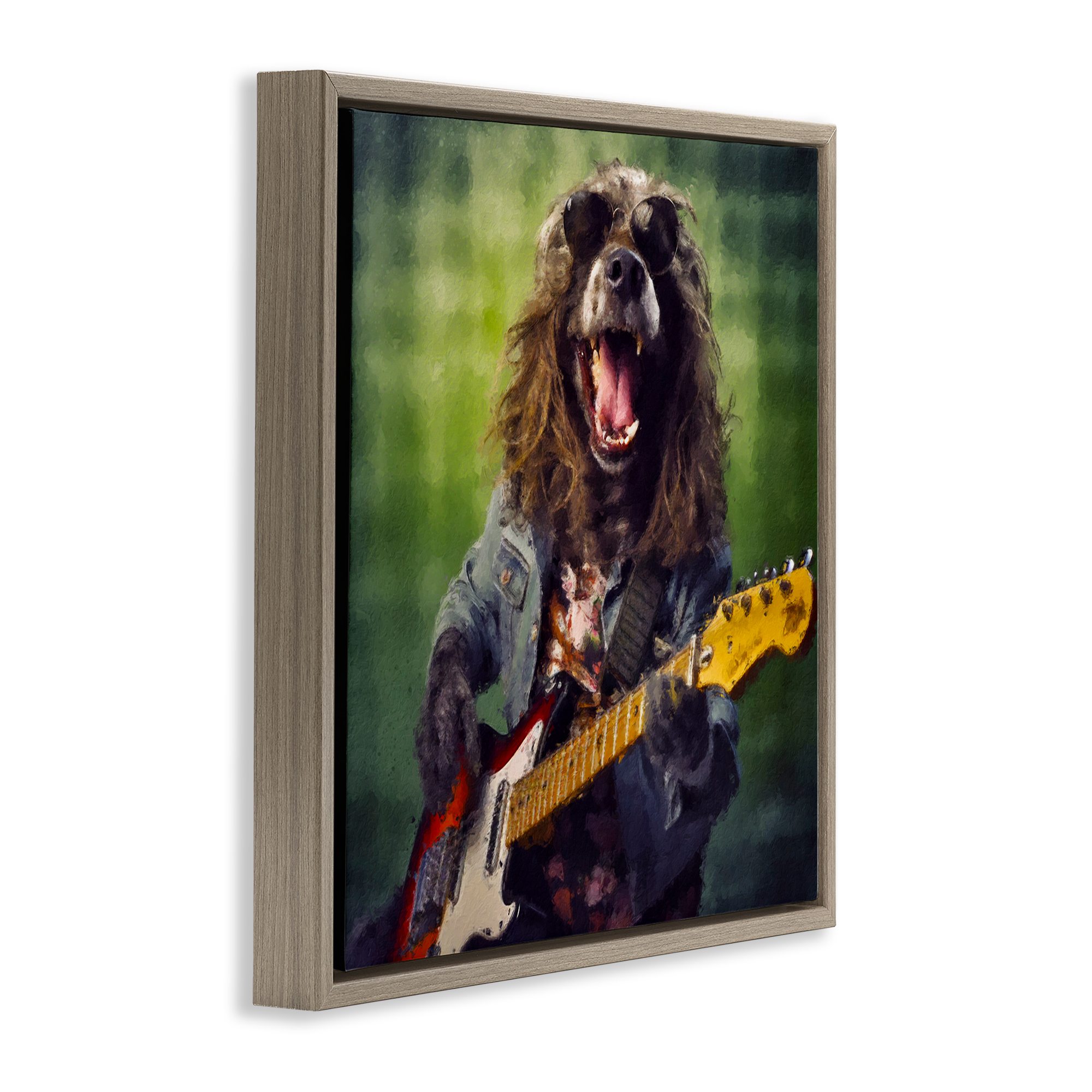 Musician Mutt Halen Brown Framed Floater Canvas Wall Art, design by Sean Parnell