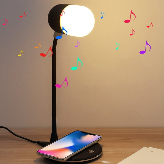 Fiudx Altavoz Bluetooth Inalámbrico, Lámpara de Escritorio Led Táctil Regulable, Rotación Flexible de 360°, Alimentación Usb, Brillo Táctil, Luz Blanca y Cálida, Ideal para Oficina En Casa, 12 X 6 X