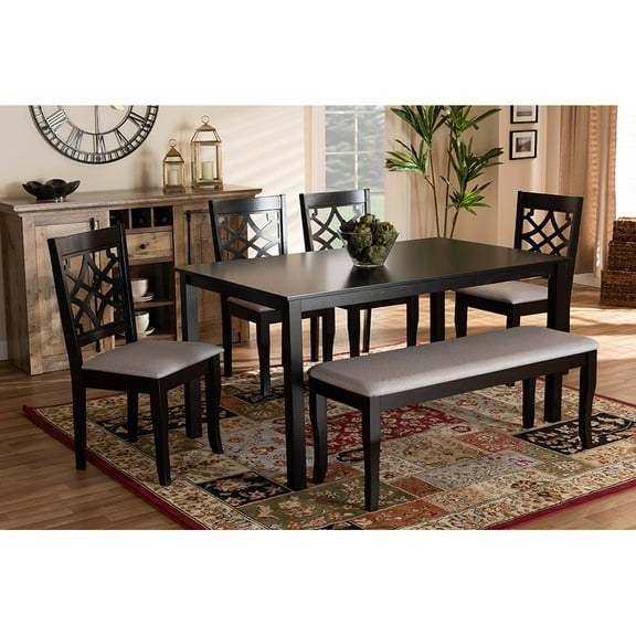 Baxton Studio Dori Modern and Contemporary Grey Fabric Upholstered and Dark Brown Finished Wood 6-Piece Dining Set