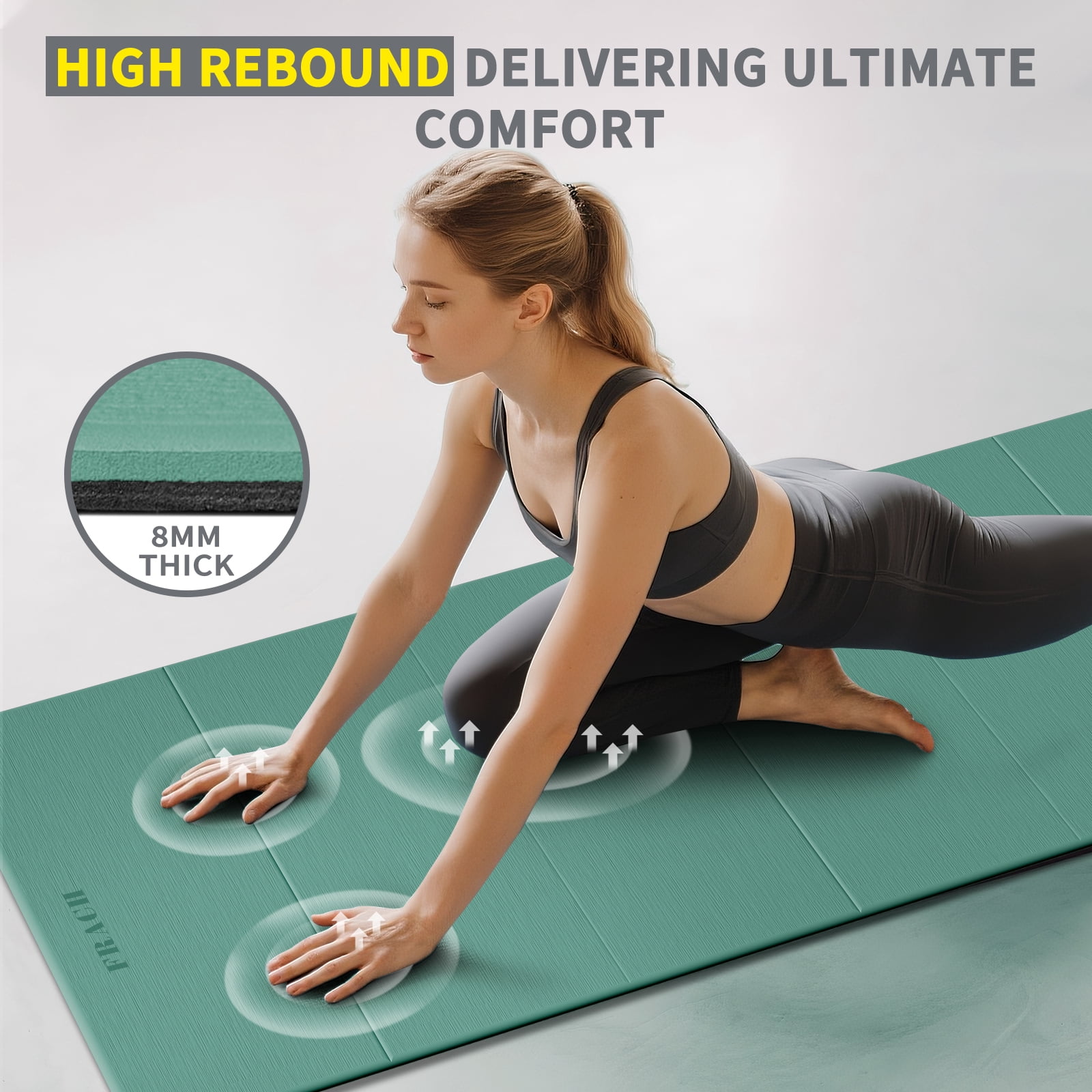 Frach Wide Foldable Yoga Mat - Extra Large 75"x32" Quick-Fold & Versatile Use Non-Slip TPE for Workout & Home Gym (Green+Black)