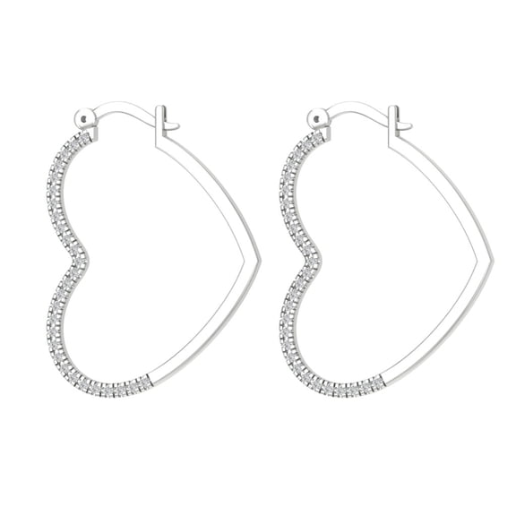 14K White Gold Diamond Heart Hoop Earrings (1/4 cttw, I-J Color, I2-I3 Clarity)