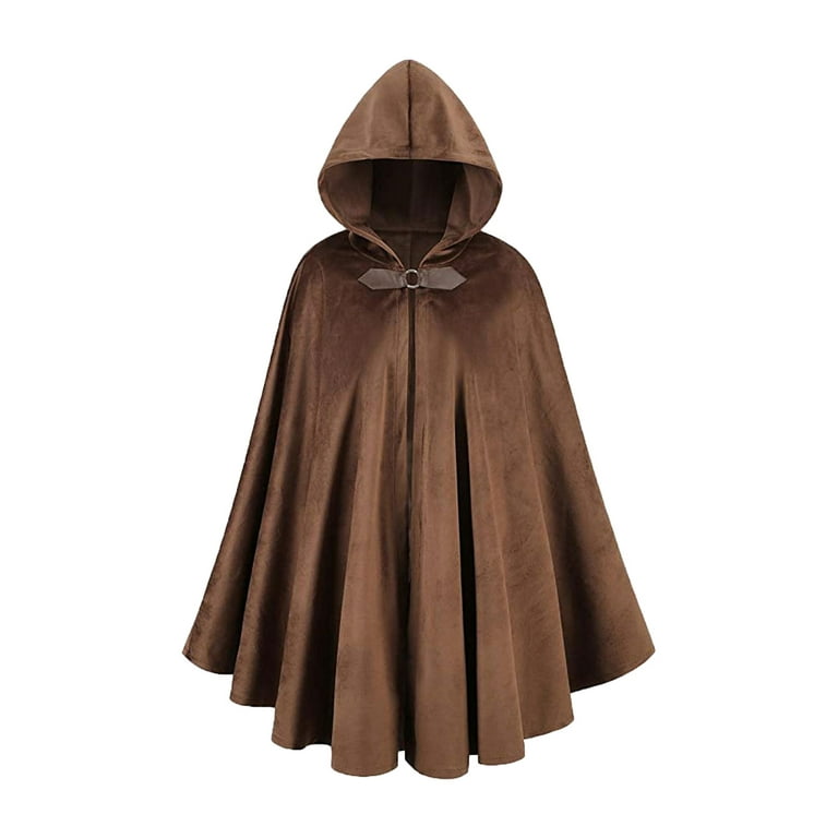YYDGH Winter Cape for Women Warm Cloak with Hood Vintage Wool Blend Poncho  Cape Jacket Brown M 