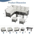 thumbnail image 4 of POTEBAN Outdoor Rattan 7-Piece Dining Set, Sectional Sofa Couch with Table & Chairs, All-Weather Conversation Set for Deck, Backyard, Beige, 4 of 8