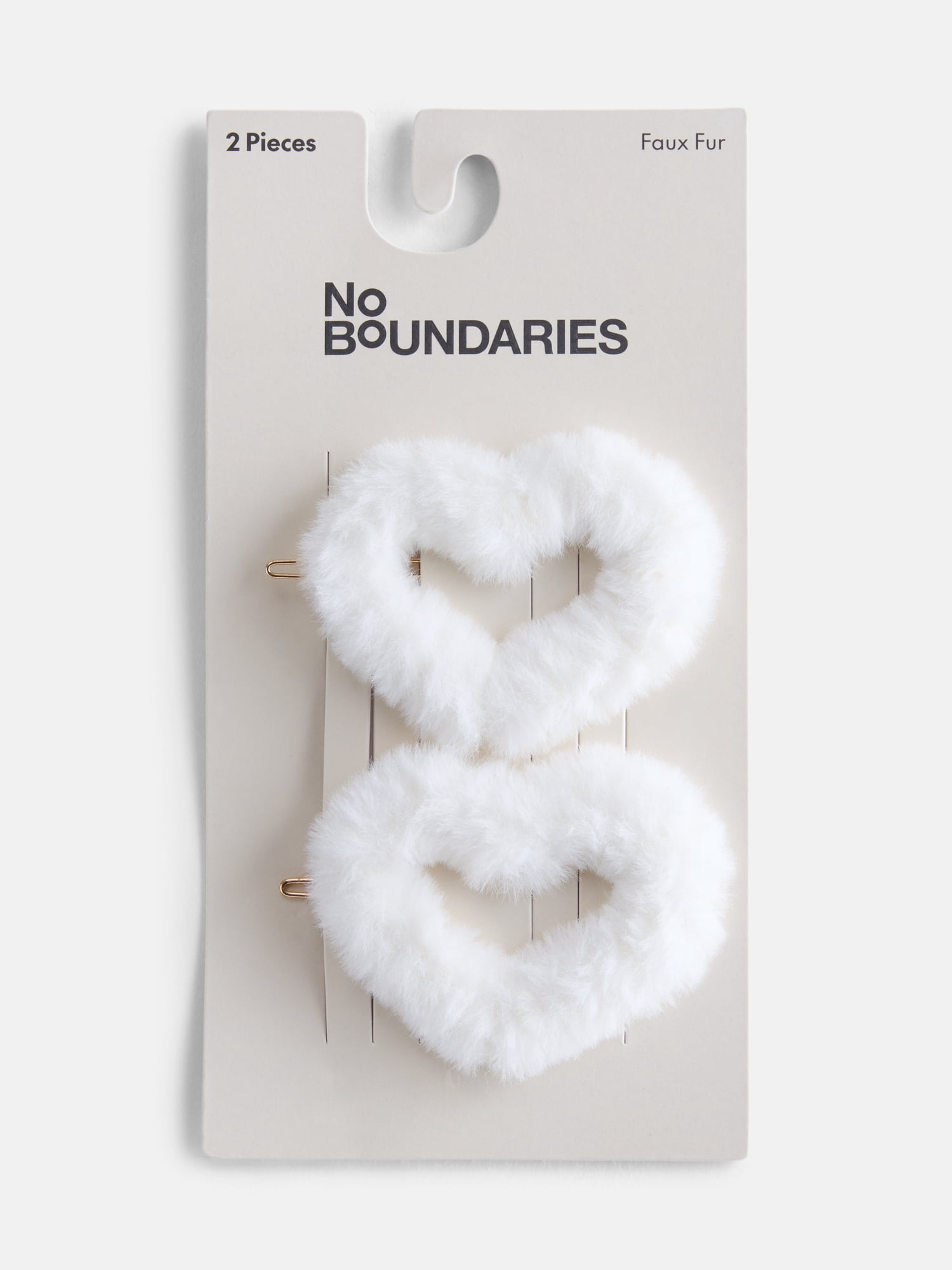 No Boundaries Women’s Faux Fur Heart Hair Clips, Ivory, 2 Pack, One Size