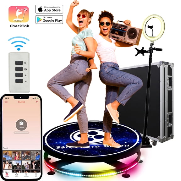 FUTOBOOZ 360 Photo Booth Machine for Parties with Ring Light Selfie Holder Accessories,Remote Control Automatic Spin 360 Video Camera Booth Platform Spinner(31.5"   Flight Case)