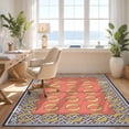 thumbnail image 3 of Design&I 6'x9' Washable Area Rug Golden Tropical Banana Repeat Design With Interlocking Border for Dining Room, Under Table, Office, Snag-Free, 3 of 7