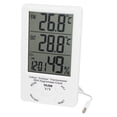 thumbnail image 1 of Termómetro digital LCD de plástico blanco para interiores y exteriores con higrómetro y reloj, 1 of 3