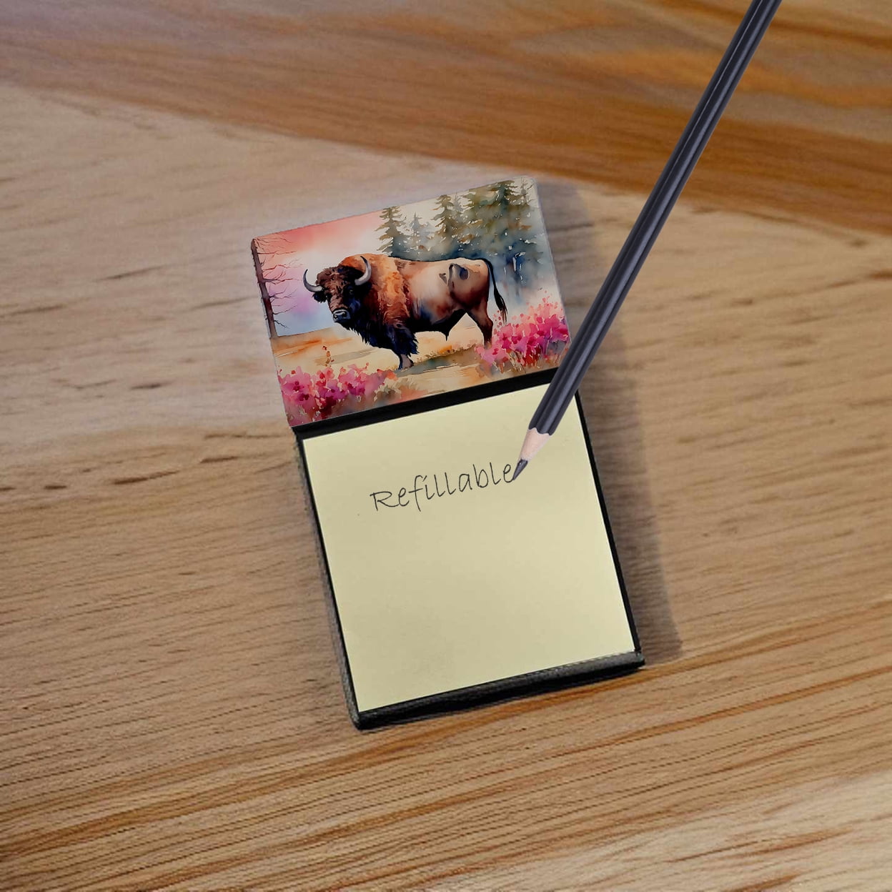 Wood Bison Sticky Note Holder 3.25 in x 5.25 in