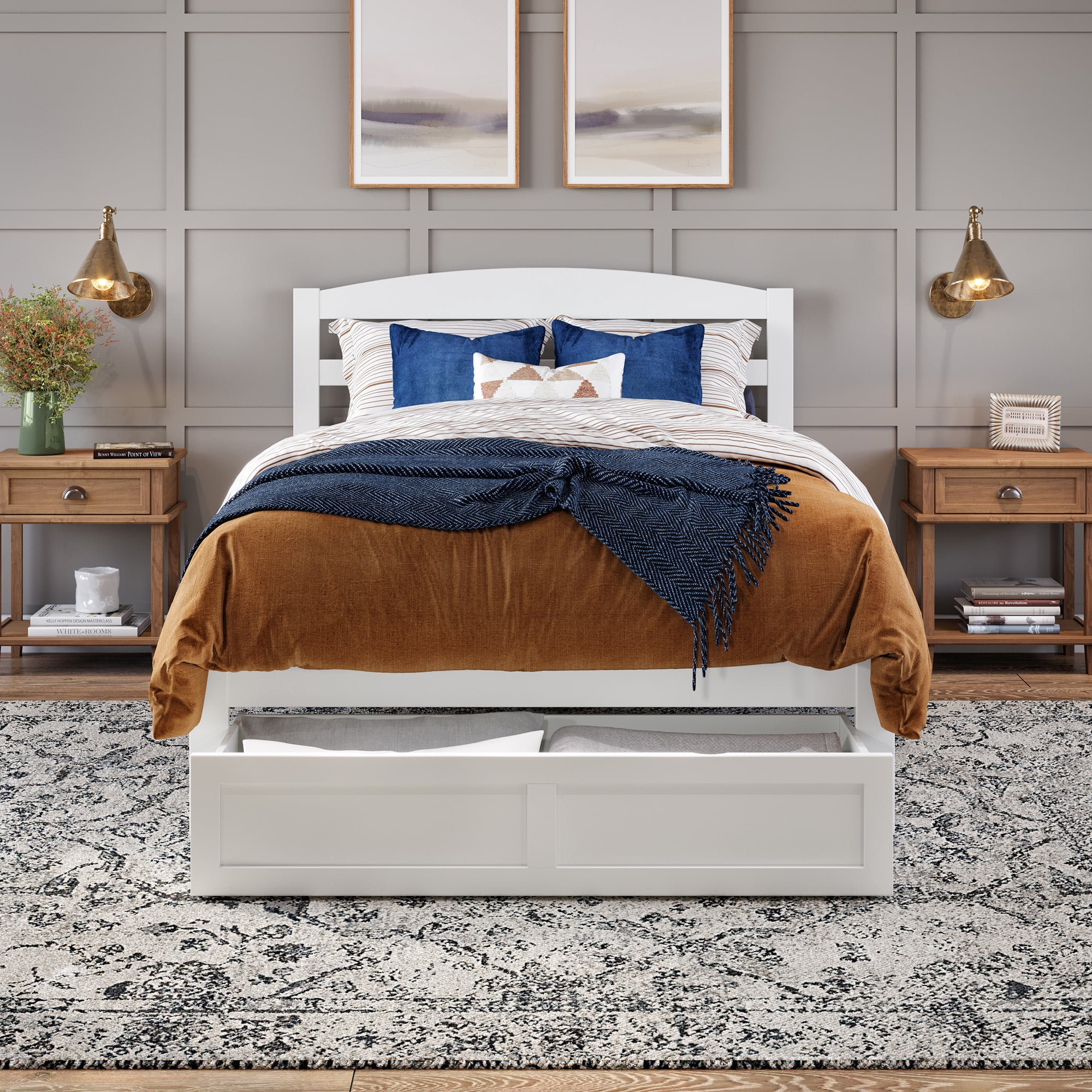 AFI Warren 14" Queen Wood Platform Bed Frame with Foot Drawer Storage, White