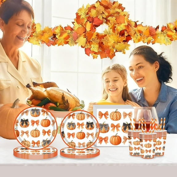 Hometravel Thanksgiving Disposable Tableware Set, 120-Piece Party Supplies with Napkins Plates Cups, Seasonal Themed Dinnerware for Holiday Gathering, Feast