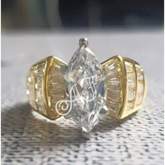 Aishvi Jewels 3Ct Marquise Brilliant Cut VVS1/D Diamond Solitaire Engagement Wedding Ring 14K Yellow Gold Finish Gift For Her ,Birthday Gift, Special Gift