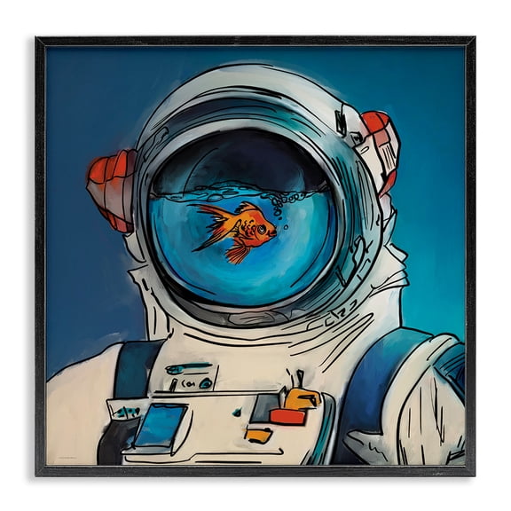 Stupell Industries Cottage Goldfish Astronaut Suit Black Framed Giclee Art, 12 x 12, by Kamdon Kreations