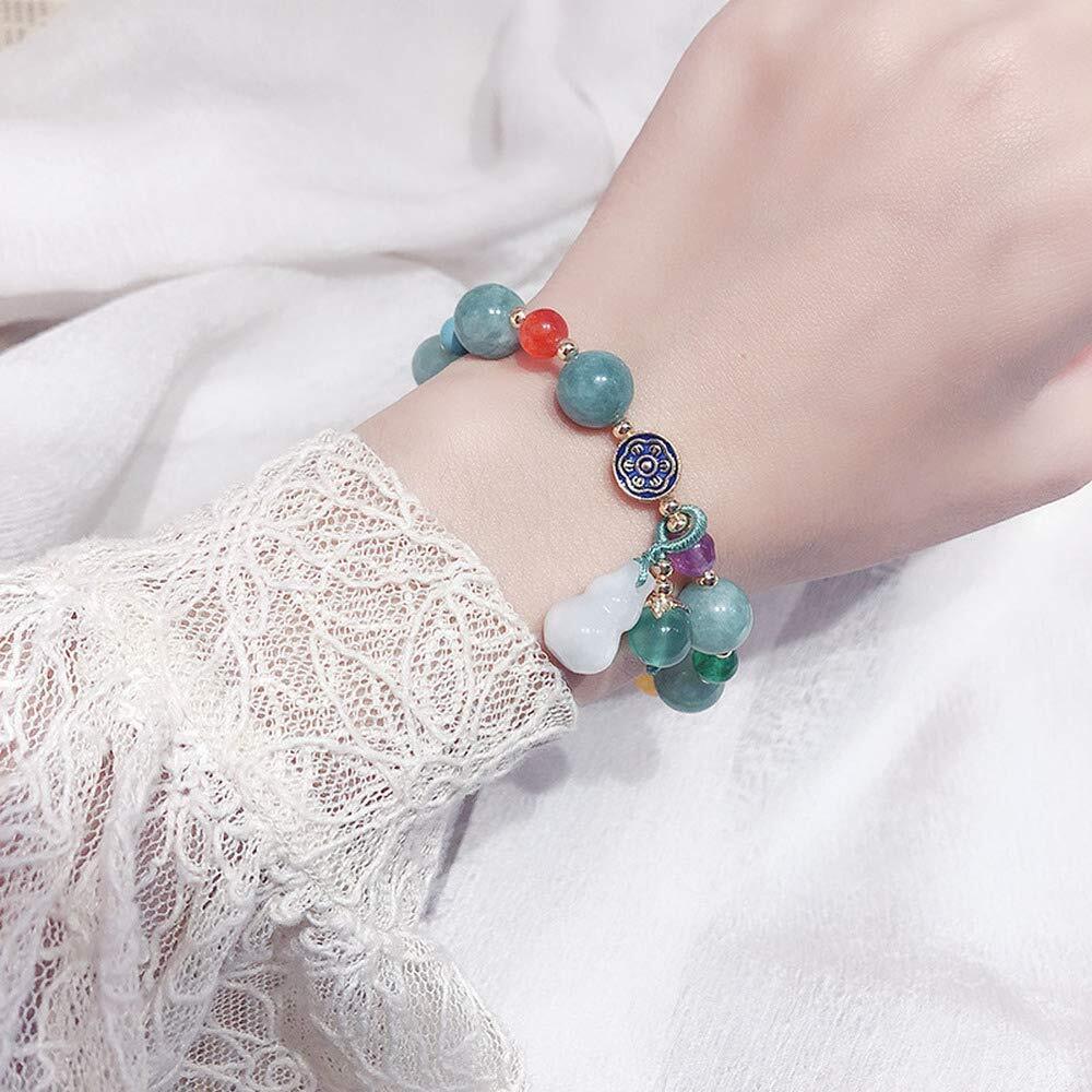 Woman Jade Bangle Gourd Pendant Bracelet Jewelry Natural Stone Beaded Bracelet