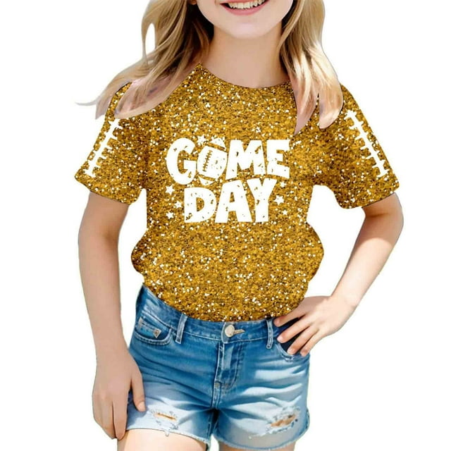 LYHaoo Girls Graphic T Shirt With Glitter Print Comfortable Casual Tee For Kids Soft Breathable Top,Kids Tops Sizes 3-4 Years