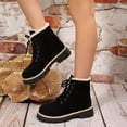 thumbnail image 6 of Women's Vintage Suede Ankle Boots Platform Comfortable Mid Calf Combat Boots Round Toe Lace Up Short Winter Booties Black Size 7.5, 6 of 8