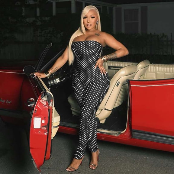 Polka Dot Strapless Jumpsuit (S, Black)