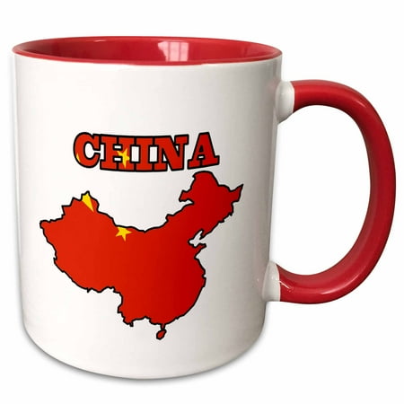 

3dRose Flag of Peoples Republic of China in the outline map of China and the name China. - Two Tone Red Mug 11-ounce