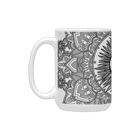 

Mandala Decor Sun Goddess Illustration Yantra Mandala Art Ethnic Indian Floral Pattern Boho Decor Wh Ceramic Mug (15 OZ) (Made In USA)