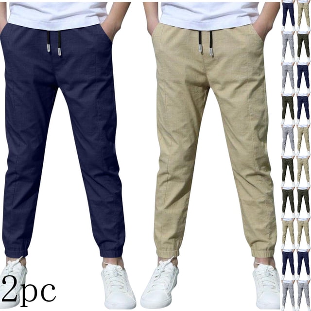 Hurxie Deals 2Pc Boys Cargo Pants Cotton Linen Drawstring Sweatpants Multicolor,12