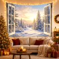 thumbnail image 3 of Snowy Pine Forest Beyond an Open Window, Peaceful Digital Art for Nature Lovers, Winter Landscape Decor, Christmas Gift, Tapestry Wall Hanging for Bedroom and Living Room, 3 of 7