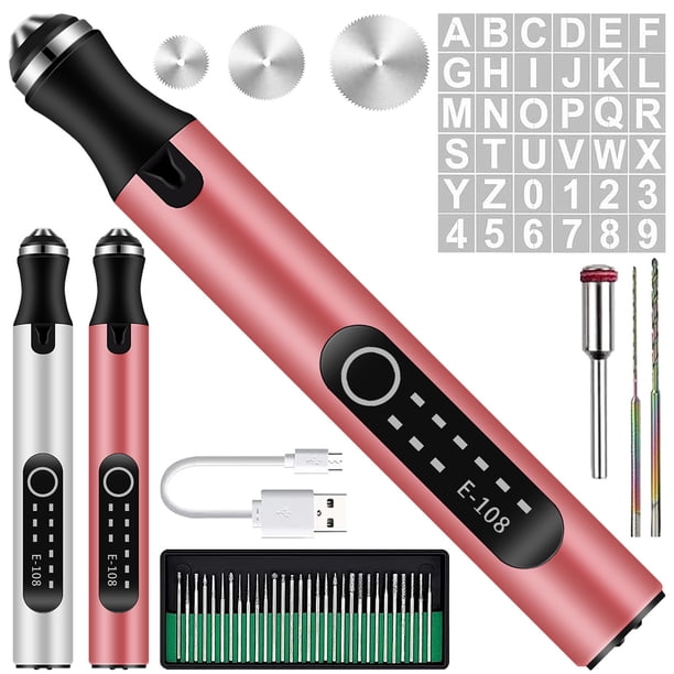 Muyoka Pluma de grabado eléctrica, pluma de tallado de velocidad ajustable inalámbrica, máquina de micrograbador recargable de 300mAh Muyoka Hogar